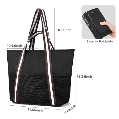 I IHAYNER Mesh Beach Bags for Women Large Pool Bag Mesh Tote Bag with Zipper for Toys Vacation Essentials Beach Travel Daily4