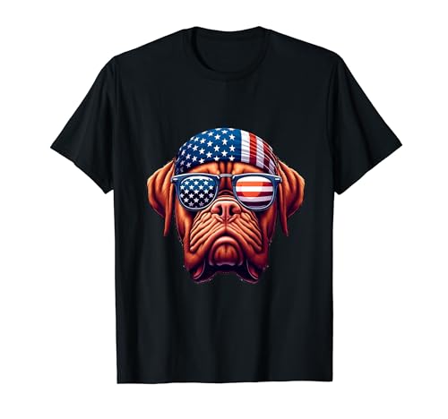 Patriotic Dogue de Bordeaux Dog US Flag Independence Day T-Shirt