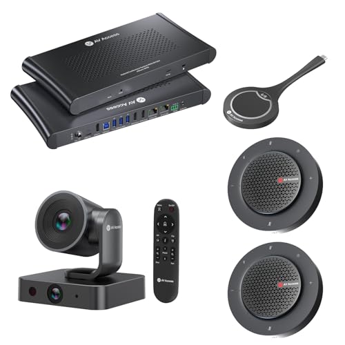 AV Access Conference Docking Station & Wireless Presentation System Bundle with USB C Casting Dongle, 4K Dual Lens AI Conference Camera, 2 PCS Conference Speakerphones