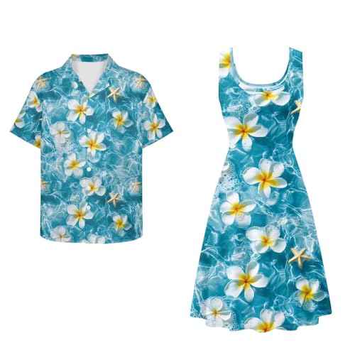 Image of Dreaweet Summer Dresses for Women A-Line Sleeveless Flowy Sun Dresses,Men's Casual Button-Down Shirts,Couple Matching Outfits
