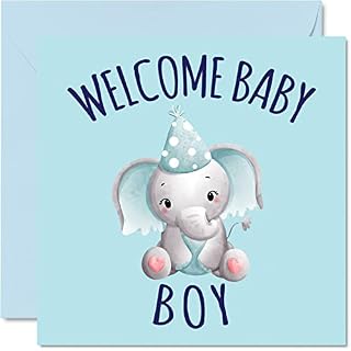 Elephant New Baby Card - Welcome Baby Boy - Congratulations its a Baby Boy Cards Newborn, Well Done Congrats New Baby Cards, Welcome To The World Home Gifts, 145mm x 145mm Baby Greeting Cards parents