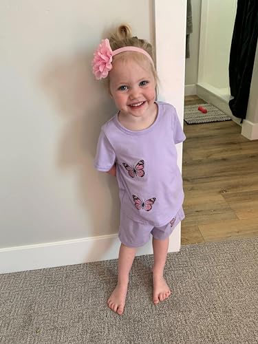 Image of Kid Toddler Girl Butterfly Printed Short Sleeve T-Shirt + Waist Shorts Set 2PC Clothing For Summer