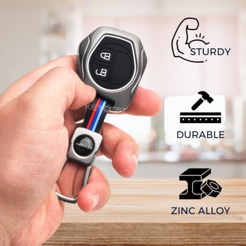 Image of KEYCEPT Key Cover for Suzuki Swift, Dzire, Ertiga, Baleno, Grand Vitara, Celerio, WagonR, Brezza, Scross, Fronx, Ignis 2 Button Remote Key. (Metal Dual Black & Tan)