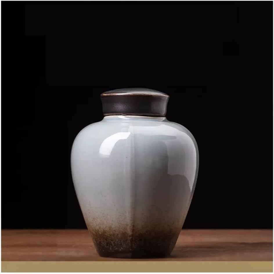 Tea Container Ceramics Loose Leaf Tea Storage Canister Pot, 410ML(Gray)