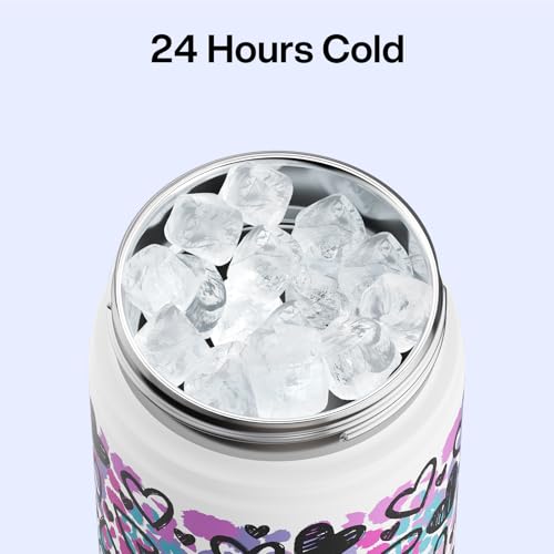 Image of ENCOOL Insulated Water Bottle with Straw Stainless Steel Water Bottle, Glow in the Dark, Leak-Proof, BPA-Free, Keeps Cold for 24 Hours for Sports, Travel, School (26 oz, Graffiti Hearts)