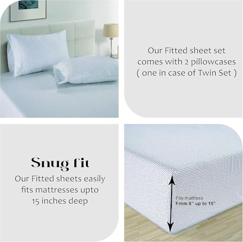 Image of 100% Organic Cotton King Fitted Sheet, 3-Piece Set (1 Fitted Sheet, 2 Pillowcases), Percale Weave, Cotton Fitted Sheet, Ultra Soft, Breathable, GOTS Certified, Fits Mattress Upto 15 inch Deep - Polka Dot