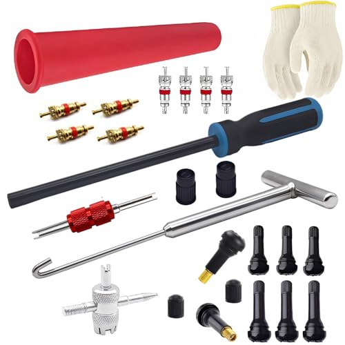 Valve Stem Removal Tool with Heavy Duty Hook & Longer Puller Tire Valve Stem & Core Replacement Installation Tool Kit without Tire Removal Tire Pressure Checking for Cars Motorcycles Lawn Mowers ATVs