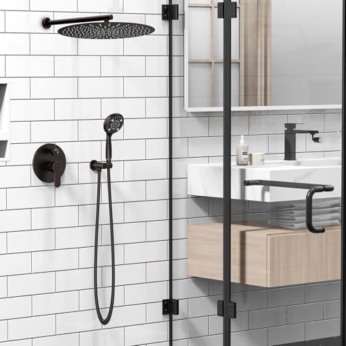 Image of SR SUN RISE Shower Faucet - 16 Inch Multifunctional High Pressure Shower Head System with Handheld Shower Head Fixtures - Valve Included - Oil Rubbed Bronze