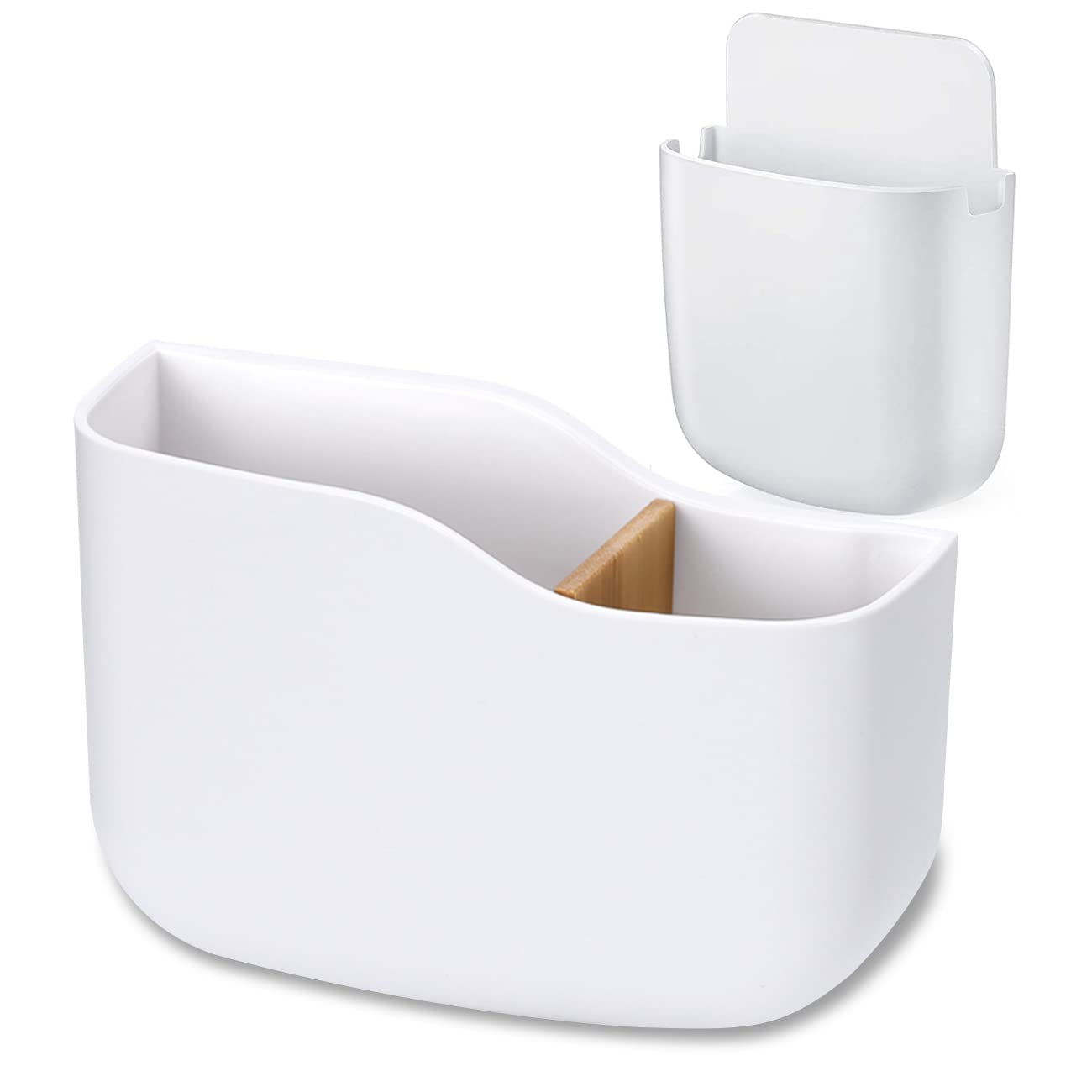 2PCS Wall Mount Remote Control Holder Pen Holder for Wall Hole-Free Self Adhesive Controller Holder Storage Organizer Box for Pencils, Mobile Phones White