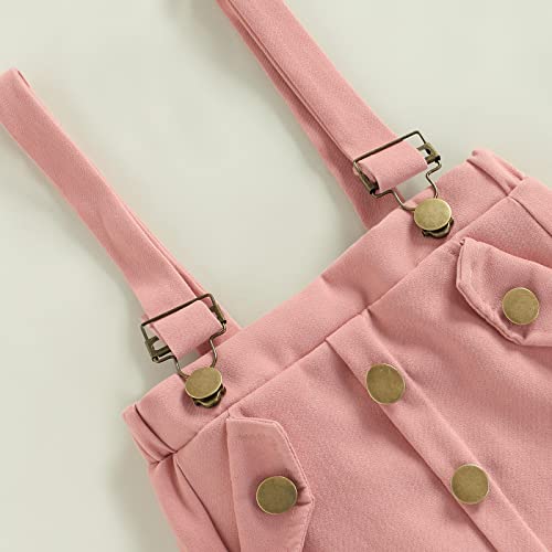 CIYCUIT 3Pcs Toddler Baby Girl Easter Outfit - Ruffle Romper, Suspender Skirt, and Headband Set for Spring and Summer4