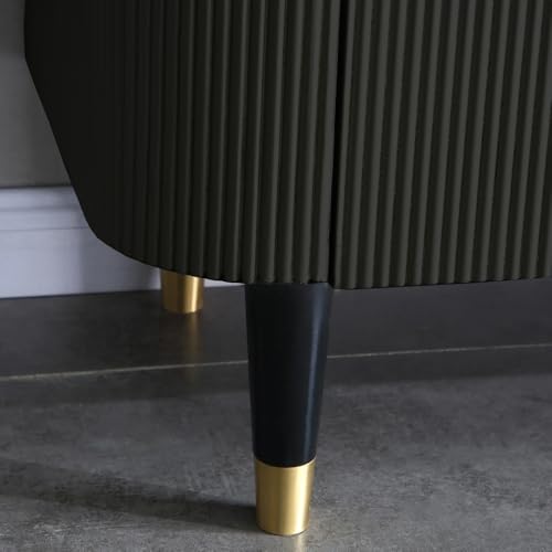 Image of Boston Console Table, Black Marble Top, Charcoal Louvers, Golden Accents, 36x15x30 Inch, Waterproof Plywood, 3-Shelf Storage Cabinet, Elegant Entryway or Living Room Display Table (Black)