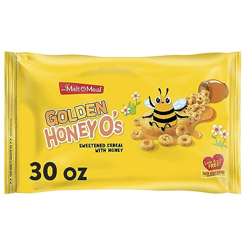 Malt-O-Meal Golden Honey O's Breakfast Cereal, Honey Cereal with Corn, Oats and Rice, Large Cereal for Family, 30 OZ Resealable Cereal Bag
