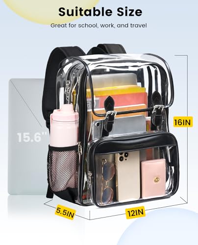 Vorspack Heavy Duty Clear Backpack - Large See Through Bookbag Transparent Backpacks for College, Work, Travel - Black2
