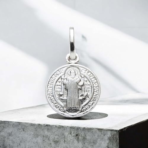 Medalla San Benito Plata Ley 925 8 mm para colgante Medalla San Benito Plata Ley 925 8 mm para colgante