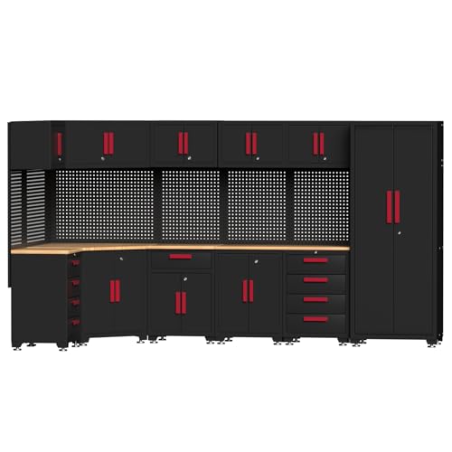 Garage Storage Cabinet Set with Workbench and Pegboard