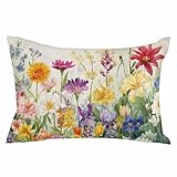 春の花 枕カバー ピローケース 水彩画 黄色 白 紫 ピンク 花柄 葉 ベージュ 肌触りふんわり 保温 防寒 ファスナー式 通気 洗える まくらカバー 抱き枕カバー 両面プリン 60x90cm