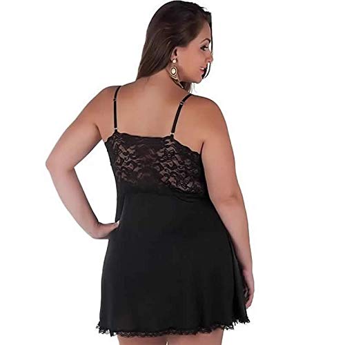 Camisola Plus Size Preta ou Azul em Liganete e Renda com Calcinha Jamile - MS1884