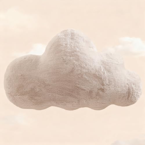 YRXRUS Cloud Pillows, Beige Cloud Shaped Pillow, Decorative Throw Pillow Gifts, Cute Plush Room Decor, Fluffy Faux Rabbit Fur 9.5'x16' Pillows for...