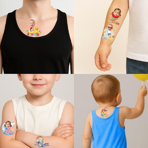 Image of Custom Summer Temporary Tattoos for Kids, Set of 20 | Personalized Pre-Cut Face Photo, Birthday Party Favors, Boys Girls, Summer Vacation