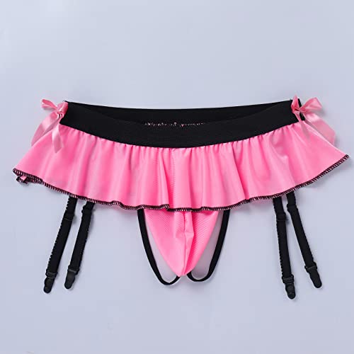 ABAFIP Men's Sissy Skirted Thong Panties Bowknot Low Rise G-string Bikini Briefs Underwear with 4 Gaters Belt4