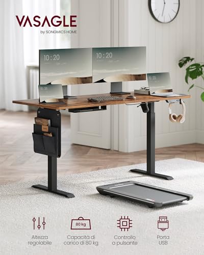 Vasagle Scrivania Elettrica Regolabile In Altezza, 70 X 160 X (72-120) Cm, Tavolo Regolabile In Continuo, Funzione Di Memoria Con 4 Altezze, Marrone Vintage LSD176X01V1 - 3