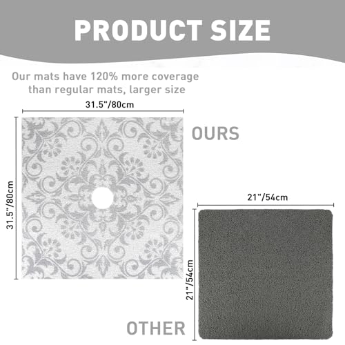 Image of Square Shower Mat Non Slip: 32 x 32 Inch Extra Large Shower Mats with Drain Hole in Middle - PVC Loofah Anti Slip Shower Floor Matt for Inside Shower