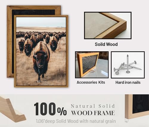 Image of Western Bison Wall Art Buffalo Cow Pictures Wall Decor American Bison Herd Decor Western Wildlife Animals Canvas Prints Farmhouse Highland Cow Artwork for Living Room Office Home Decoration 12x16 inch