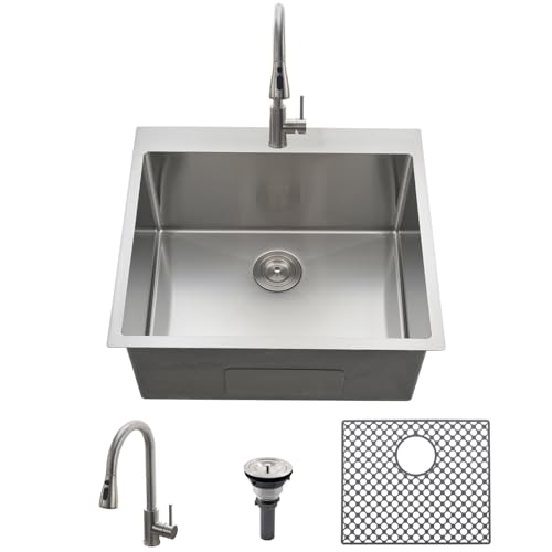 25 Inch Drop In Laundry Sink with Faucet-Brovy 25x22 Stainless