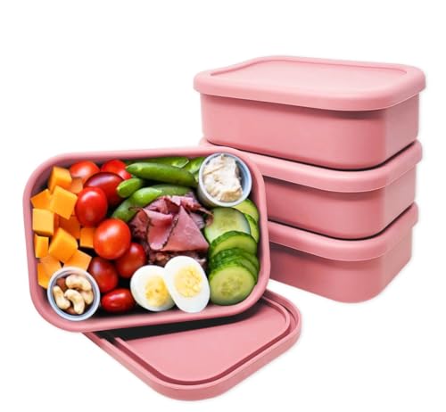 Perfect Portion 3-Pack Silicone Bento Boxes - Leakproof, Single-Compartment Lunch Containers, BPA-Free, Dishwasher, Oven & Fridge Safe, Dry Erase Marker Friendly - Pink