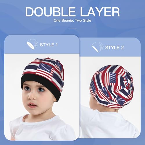American Flag and Thai Flag Kids Leisure Elastic Knitted Hat Junior Large Size Knit Cap Child Beanie Black3