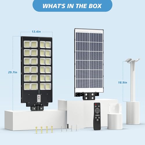 Lenlun 1200W solarne lampy uliczne na dwór wodoodporne, 120000LM 6500K LED solarne lampy na parkingu, czujnik ruchu, od zmierzchu do świtu, pilot i uchwyt do ogrodu, podjazdu, ścieżki, parkingu