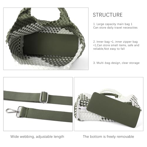 Image of Woven Bag for Women, Neoprene Tote Bag Summer Beach Handbag Purse Retro Handmade Travel Shoulder Bag Set