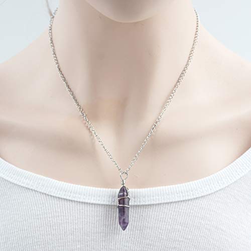Creative Club Real Natural Purple Amethyst Gemstone Pendant Necklace Healing Reiki Chakras Energy Rock 18 Inch (1Pc) Women Girls Men Gifts Ggp-E4 #TOP5