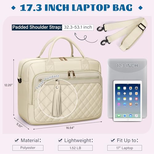 Image of RAINSMORE Laptop Bag 17.3 Inch Briefcase for Women Waterproof Computer Messenger Shoulder Bags Large Laptop Case for Work Business Office Travel College, Beige