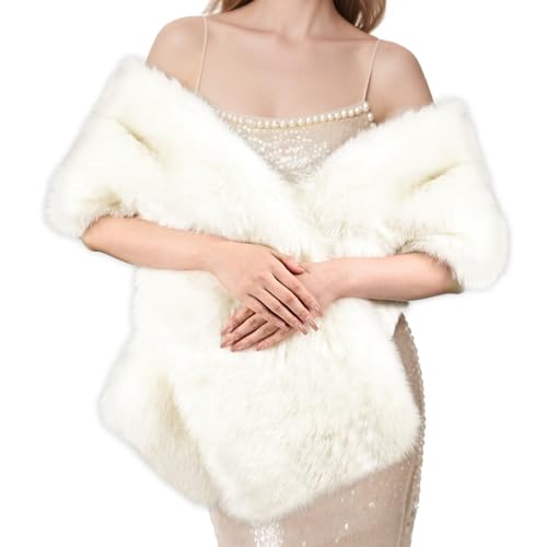 FeelfunFeather Women's Faux Fur Shawl, Long Winter Warm Scarf Shawl