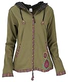 GURU SHOP Nepal Ethno Jacke, Bestickte Jacke, Olivgrün, Baumwolle, Size:L (40), Boho Jacken, Westen Alternative Bekleidung