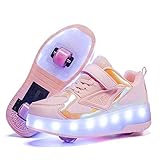Mädchen Rollschuhe Mit LED,Mode Jungen Schuhe Mit Rollen, Kinder Led Leuchtend USB Aufladbare Kinderschuhe, Rollschuhe, Outdoor Sportschuhe Skateboardschuhe (28-40) ( Color : Rosa , Size : 34 EU )