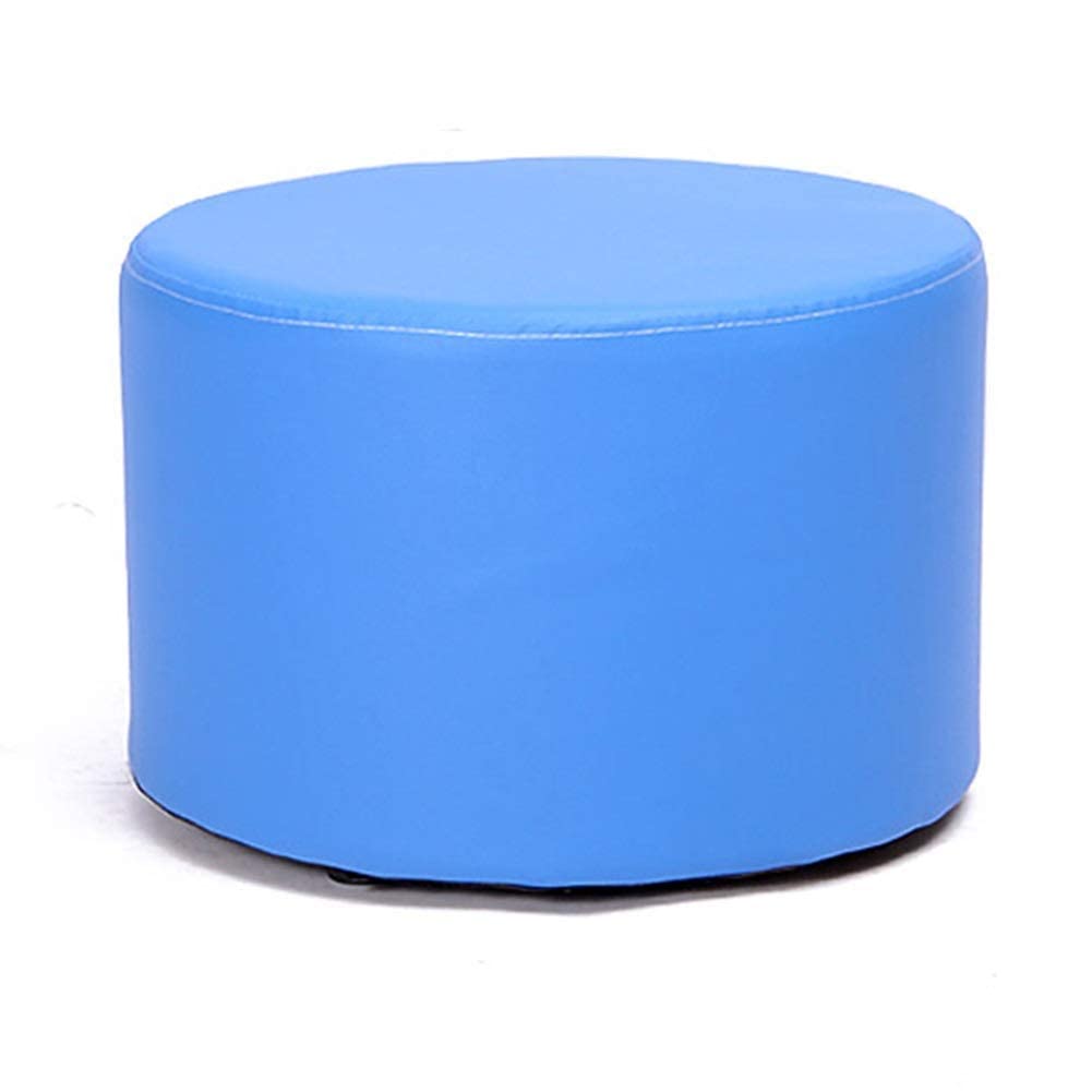 Tabouret en bois massif et repose-pieds en cuir PU bleu pour salon
