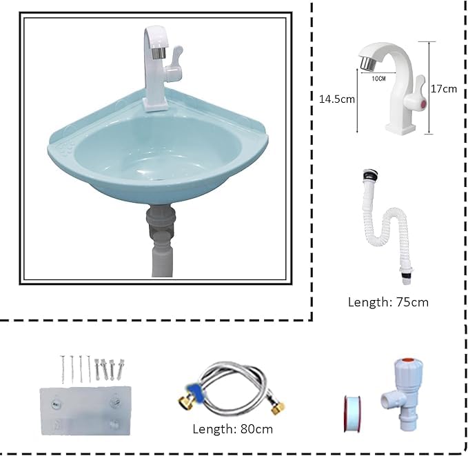 Lavabo In Plastica Colorata a Muro - Mini Lavamani Ad Angolo per Camper, Giardino, Campeggio, Cantina