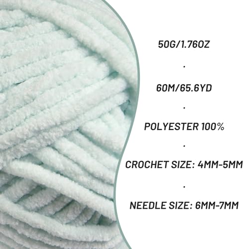 Image of 3 Packs Plush Chenille Chunky Crochet Yarn - Baby Yarn for Crocheting Soft - Velvet Yarns Knitting for Blankets Crafts - Fluffy Amigurumi Yarns 150g / 196.8yds (3 Pale Cyan)