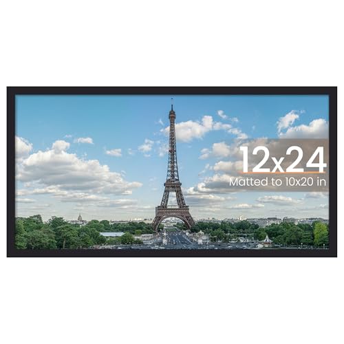 Image of upsimples 12x24 Picture Frame, Display Pictures 10x20 with Mat or 12 x 24 Without, Wall Hanging Poster Frames, Black, 1 Pack