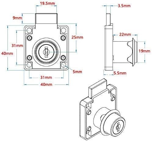 Volga Furniture Lock Cabinet Drawer Lock with Key Lock Nickel Plated Steel 22 mm 26 mm 32 mm, 22mm - Image 3