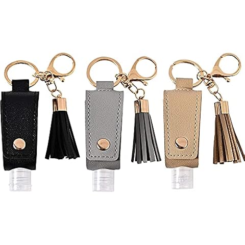 Milcraft Portable Empty Travel Bottle Keychain Hand Sanitizer Bottle Holder 3 Pack 1oz / 30ml Small Squeeze Bottle Refillable Containers for Toiletry Shampoo Lotion Soap (Black+Grey+Khaki) Cover