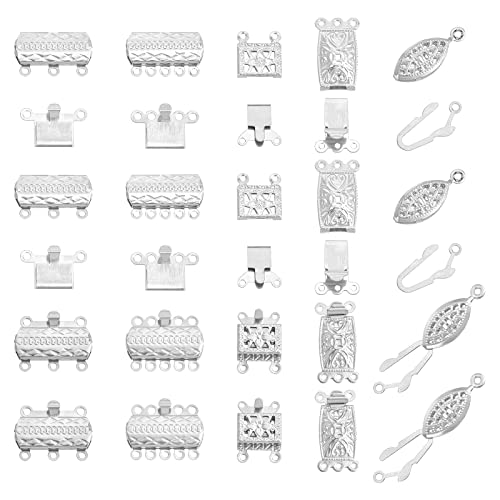 UNICRAFTALE 50 Juego 5 Estilos Cierres de Múltiples Hebras Collar Cierres de Capas Cierres de Caja de Acero Inoxidable Cierre de Cierre Collar Conector de Cierre Cierre para Joyería DIY Color