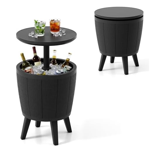 COSTWAY Cool Bar, Kühltisch Outdoor Wetterfest, 38L Beistelltisch mit Hebedeckel, Getränkekühler für Party, Garten, Terrasse (Schwarz)