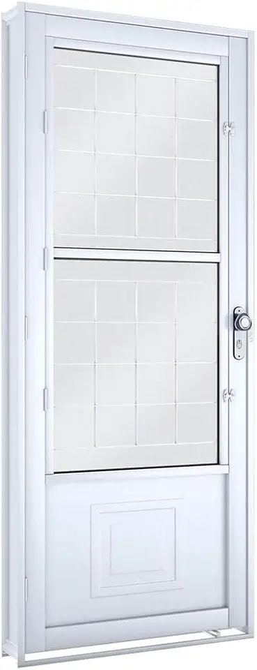Porta de Aço Giro com Vidro e Grade Lucasa Facilità 215cmx90cm Branco
