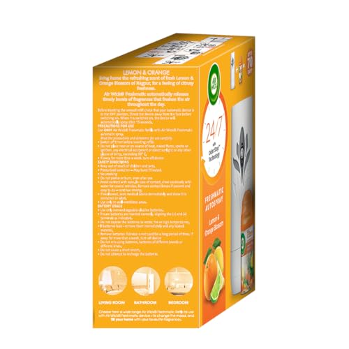 Image of Air Wick 250 ml - Lemon & Orange Blossom, Refill + Automatic Spray| Freshmatic Air Freshener Kit | 2600 Sprays Guaranteed | Automatic Room Freshener, Bathroom Freshener and Room Spray