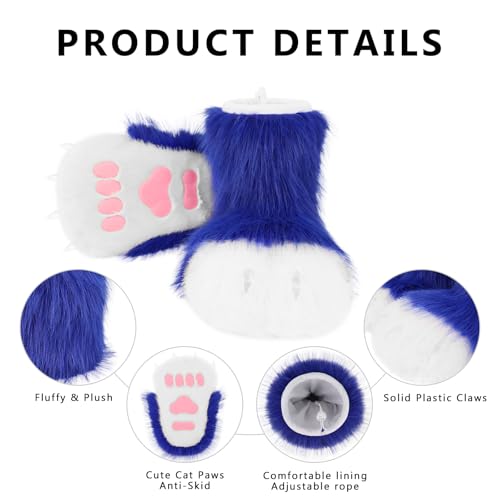 Image of Animal Fuzzy Slippers Bear Cat Wolf Dog Fox Fursuit Feet Paw Claw Shoes Furry Boots Costume Accessories for Adult Kids