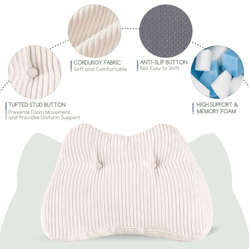 Lumbar Support Pillow for Recliner Chair/Accent Chair/Couch/Office Chair, Tufted Corduroy Back Support Cushion for Elderly, M-Shaped Recliner Cushions for Back Rest, Pain Relief, Reading, Beige by HIGOGOGO - Used condition - Image 3