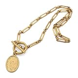 [silver KYASYA]レディースネックレス ボールチェーン フィガロ コイン マリア ステンレス IPメッキ 18k 金メッキ マンテル シルバー ゴールド silver gold オリジナル ハンドメイド 金属アレルギー対応 女性(ゴールド 45cm)